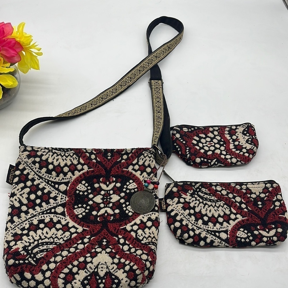 Catori boho crossbody bag with two pouches red white black. MCB3579M